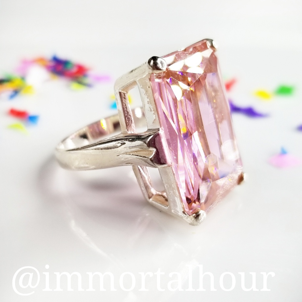 Sterling Silver 925 Large Pink Sapphire Ring SZ 7